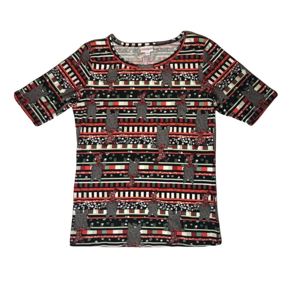 NEW LuLaRoe Winter Christmas Holiday Plaid Scotty Dog 3/4 Sleeve Gigi Shirt L